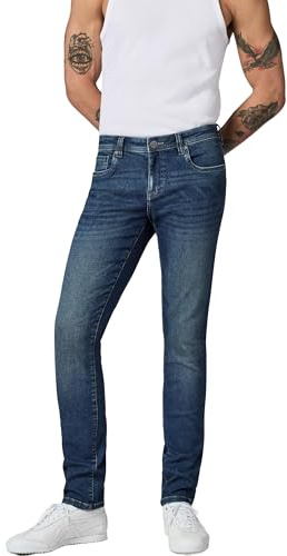 Peak Time Herren elastische Slim Fit Jeans Mid Waist 5-Pocket Flex Stretch Denim mit Bio-Baumwolle (GOTS zertifiziert) Mailand Middle Blue Gr. 38W/32L