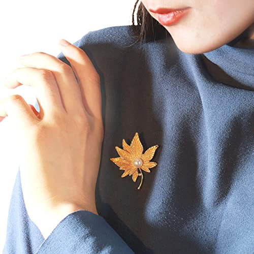 TseenYi Feuille Broche Broche Boho Perle Broche Bling Bling Bijoux pour Femmes et Filles Mode Chemise Clip Écharpe Clip Mariage Noël Saint Valentin (Or)