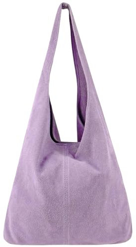 Modarno Borsa a tracolla da donna in pelle scamosciata pochette, borsa a tracolla, shopper, da donna, in vera pelle (Lilla chiaro)