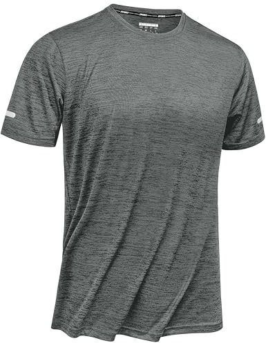 TACVASEN Herren Atmungsaktiv Kurzarm Funktionsshirt Schnell Trocknend Sportshirt Laufshirt Polyester, Dunkelgrau, XL