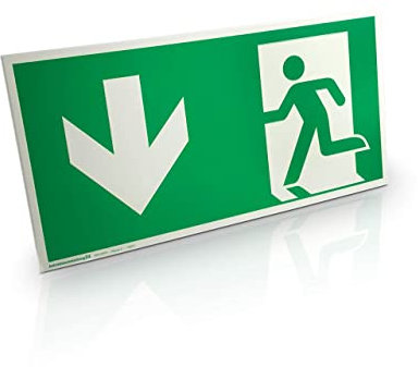Notausgangsschild „links abwärts“ | Hart-PVC, langnachleuchtend & selbstklebend | 30,0 x 15,0 cm | Gemäß ASR A1.3 DIN 7010 DIN 67510 | Rettungsweg, Fluchtweg | Betriebsausstattung24®