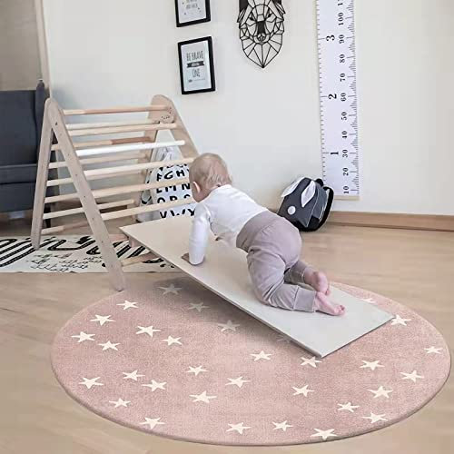 Trayosin Kinderteppich Kinderzimmer Teppich Spielteppich Rund Groß Spielteppich Mit Sterne Design fürs Babyzimmer Kleinkinderzimmer (Rosa,120cm)