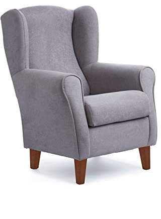 Sillonea - Sillón Orejero Roma, butaca pequeña para salón. Sillón de Lectura Individual, Ideal para Ver la TV/Leer. Medida: 100x74x77cm. Tapizado con Tela Antimanchas. (Gris, Cerezo)