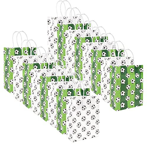 16 Stück Fußball Papiertüten Geschenktüten Fußball Party Favor Taschen mit Henkel Verpacken Candy Tüten Geburtstag Fußball Thema Party Lieferungen