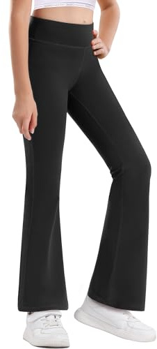 Stelle Girl's Flare Leggings High Waisted Yoga Pants Bootcut Dance Casual Pants Activewear Kids Bell Bottoms(Black,L)