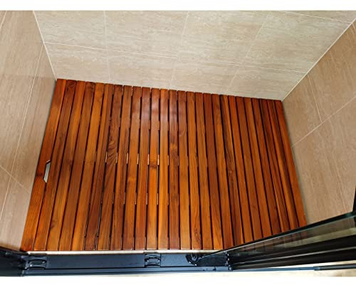 Teak-Duschmatte für Wohnmobile, 30 50 70 80 cm, Badewannenfuß, Fußplattform, erhöhte Badematten, rutschfest, Fliesenboden, Lattenrost für drinnen und draußen, Duschkabine, dunkel (45 x 45 x 4,3 cm)