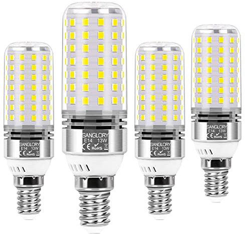 SanGlory LED Birnen E14 Tageslichtweiß, 13Watt LED Lampe E14 ersetzt 100W Glühbirne, 1400 Lumen Leuchtmittel E14 5000K LED Bulbs, 360° Abstrahlwinkel E14 LED Maiskolben Nicht Dimmbar, 4er-Pack