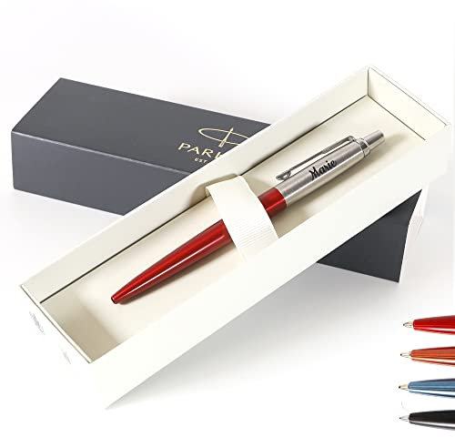 Personalisierter Parker Jotter Bond Street Kugelschreiber Stift + Geschenkbox | Schaffen Sie ein ganz einzigartiges Geschenk | Lasergravur - rot