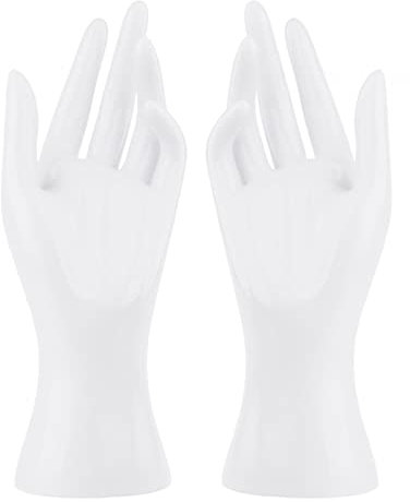 SM SunniMix Schaufensterpuppe Hand Modell, Mannequin Handmodell, Schmuck Hand Form Ständer, Hand Finger Armband Display für Ring Halskette Armbänder, Weiße Linke Hand + Weiße Rechte Hand