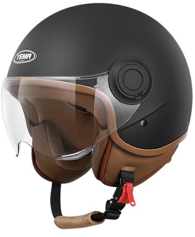 YEMA Helmet Jethelm DW-631 Moped Scooter ECE 3/4 Halbhelm für Herren Damen (Black, M)