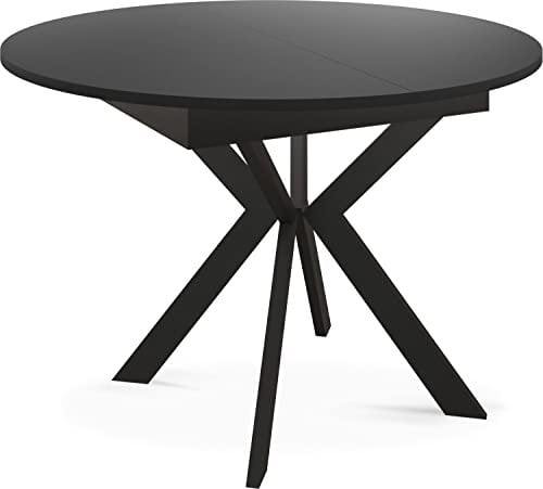 WFL GROUP Runder Ausziehbarer Esstisch mit Schwarzen Metallbeinen - Aufbewahrung der Erweiterungsplatte im Inneren - Industrieller Rund Tisch für Wohnzimmer - Spacesaver - 100 cm - Schwarz