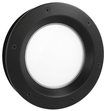 MLS Ojo de Buey B6000, de Aluminio Robusto, Vidrio de Seguridad VSG, Apto para Puertas de 40 mm de Espesor, Tornillos de Fijación Visibles en Ambos Lados, 400 mm de Diámetro, Vidrio Mate, Negro