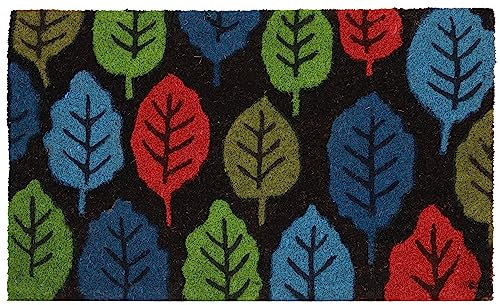 Betz Kokosmatte aus 100% Kokos - Fußmatte - Fußabstreifer –Schmutzfangmatte Muster Blätter grün/blau/rot Größe 45 cm x 75 cm x 1,5 cm