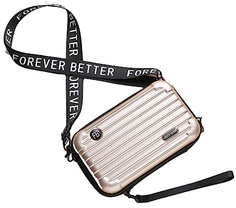 HOUHOUYIBA Mini-Koffer-Umhängetasche, Hartschalen-Kosmetik-Reiseetui in Form Einer Make-up-Tasche, tragbare Kultur- und Make-up-Tasche, Umhängetasche, Handtasche mit Riemen (Gold)