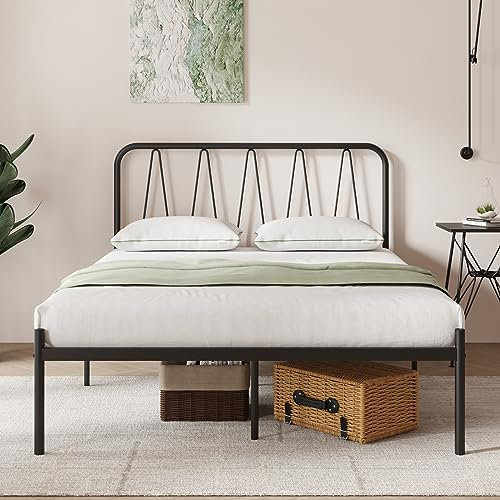 Novilla Bettrahmen 120 x 200 cm, Bettgestell mit Lattenrost aus Metall , Kopfteil mit Wellenmuster im modernen Stil,Modern Gästebett, Schwarz