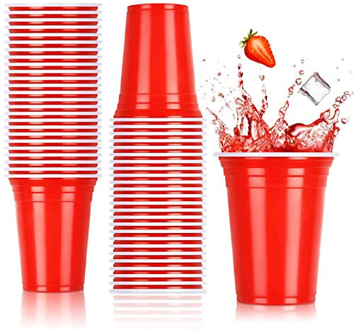 NUZEKY Juego de 150 vasos rojos para fiestas, vasos de plástico reutilizables, vasos rojos para bebidas, vasos de plástico rojos de 350 ml, para fiestas, camping, cumpleaños, bodas