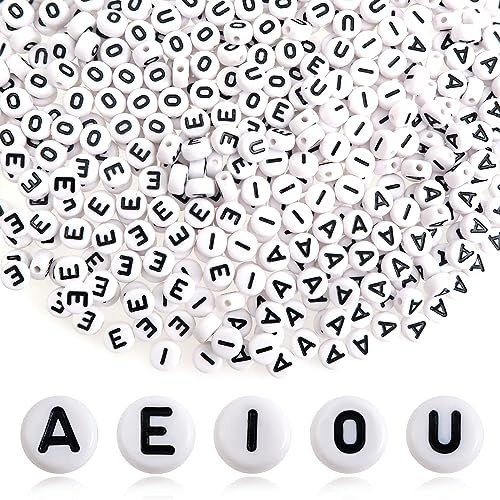 TOAOB 500 Stück 4x7mm Buchstabenperlen Vokale Schwarz Buchstabenperlen | Acryl, Armbänder, Halsketten, Schmuck, Schlüsselanhängerherstellung