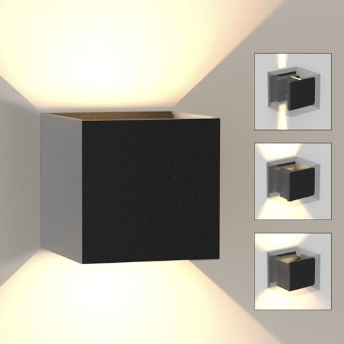 Kowanie LED Wandleuchte Aussen Wandlampe: innen Außenwandleuchten Up Down Außenlampe Schwarz Aussenleuchte Wand 5W IP65 einstellbarer Wandstrahler 3000K Außenleuchte Wandbeleuchtung für Treppenhaus