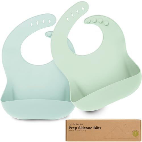 KeaBabies 2-Pack Silikon Lätzchen zum Essen - Lebensmittelqualität Silikon Lätzchen Mit Auffangschale für Mädchen,Junge,Sauber & leicht anziehen,wasserdichte Kleinkind Fütterung Essentials(Pastel Sky)