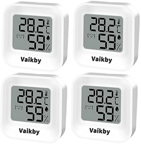 Hygrometer Thermometer Innen Digital Vaikby 4 Stück- Luftfeuchtigkeitsmesser & Raumthermometer, Hohe Präzision, Einfach abzulesen, Energiesparend, für Innenräume wie Wohnzimmer, Schlafzimmer, Büro