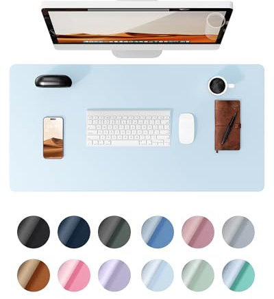 YSAGi Schreibtischunterlage 80x40cm, Premium Leder Mauspad XXL, Rutschfeste Tischunterlage Schreibunterlage, Multifunktionales Office Mousepad Schreibtisch Zubehör für Büro & Homeoffice (Hellblau)