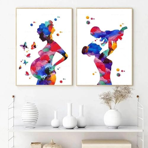 Impression d'art de grossesse femme avec enfant aquarelle femme enceinte affiche d'art gynécologie sage-femme obstétrique art mural 19,6x 27,5 (50x70cm) x2 sans cadre