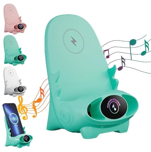 Mini Stuhl Kabelloses Schnellladegerät Multifunktionaler Telefonhalter Tragbares 3 in 1 Kabelloses Ladegerät mit Lautsprecherfunktion Schnellladeversorgung für alle Telefone (Grün)