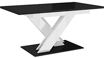 MEBLINI Esstisch Ausziehbar - Esszimmertisch Modern - Küchentisch - Säulentisch - Ausziehtisch - Dining Table - Esszimmertische - 140-180x80x75cm - Bronx - Schwarz Hochglanz/Weiß Hochglanz