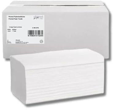 Papierhandtücher, Falthandtücher, V Falz, Top-Handtuchpapier, Papiertücher, 2-lagig, Zellstoff, 25 x 21 cm, 3.150 Blatt, hochweiß