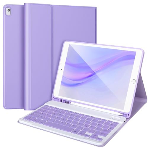 APHBZGE Custodia per tastiera per iPad 9/8/7ª generazione 10,2 pollici, custodia rimovibile con tastiera Bluetooth per iPad 9ª generazione 10,2 pollici con portapenne, sveglia/sveglia automatica