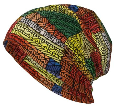 KWQDOZF Beanie-Mütze im afrikanischen Ethno-Stil, Chemo-Mütze, Krebs-Kopfbedeckung, Totenkopf-Mütze, Slouchy-Beanie, gestrickte Totenkopf-Mütze für Damen und Herren