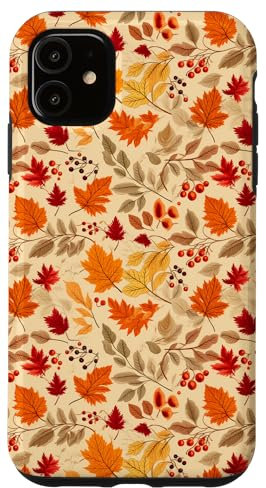 Coque pour iPhone 11 Charmant motif feuilles et fleurs colorées sur le thème de l'automne