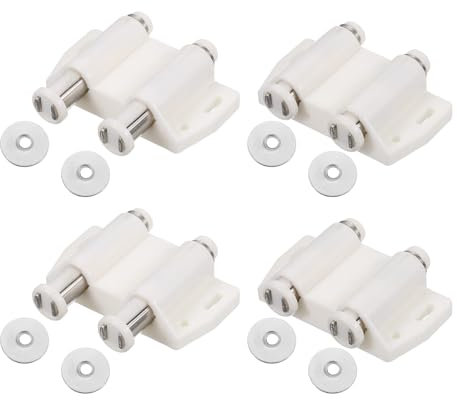 QUARKZMAN Doppelter magnetischer Druckverschluss aus schwarzem PE-Kunststoff für Schranktür und Fensterläden, 4 Stück weiß