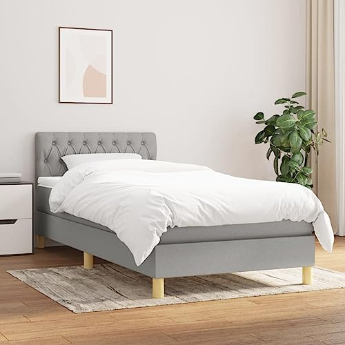 QZZCED Familienbett Hotelbett Tagesbett Gästebett Boxspringbett mit Matratze Hellgrau 100x200 cm Stoff für Schlafzimmer, Gästezimmer
