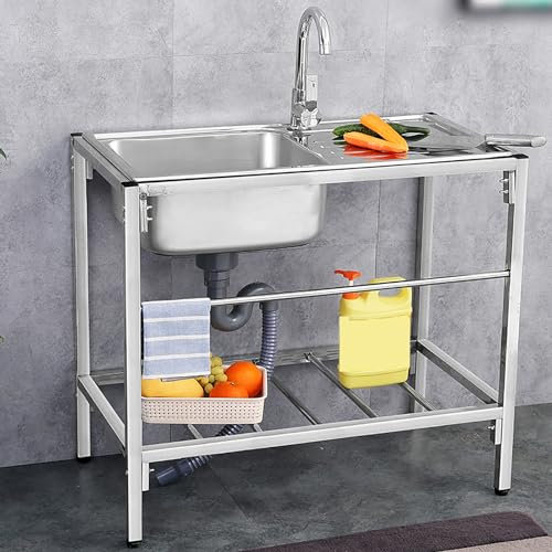 Fregadero de cocina integrado de acero inoxidable de una sola capa, fregadero independiente de una y doble capa, grifo caliente y frío + proceso de trefilado, adecuado para cocina, exterior, etc.