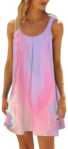 Femmes Robes d'été sans Manches Casual Lâche Swing Robe Midi Courte Bretelles Col Rond Robes au Genou Imprimé Floral Casual Tuniques Robe Décontracté Ample Short T-Shirt Robe Pas Cher