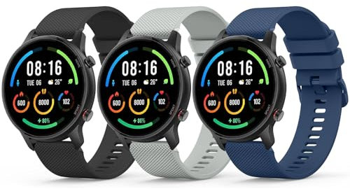 YLK 22mm Correa para Xiaomi Mi Watch Color Sport/S1/S1 Active/S1 Pro/S3/2/2 Pro, Pulseras de Silicona para Hombre y Mujer (Negro/Gris/Azul Marino)