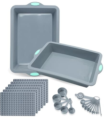 To encounter 25 Pieces Silicone Baking Sheet Pans Set, Non-Stick Silicone Cookie Sheet with Baking Mats, Heat Resistant Baking Tray Sets, with Metal Reinforced Frame More Strength, Light Grey