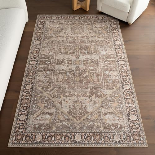 nuLOOM Flora Medallion Teppich, maschinenwaschbar, für Wohnzimmer, Schlafzimmer, Esszimmer, Küche, 20,3 x 25,4 cm, Dunkelbraun/Anthrazit