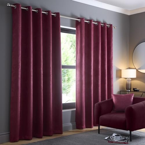 Fusion Wine Red Eyelet Curtains W90 x L108 (229x275cm) – 2 Panels – Thermal & Blackout Drapes for Bedroom & Living Room – Door Curtains – Heavyweight Red Window Treatment – Strata Collection