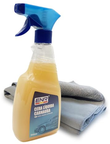ENR-Limpiador y Abrillantador Coche en Seco Cera Líquida Rápida de Carnauba para Limpieza Sin Agua Exterior Sin Arañazos Abrillantador de Carrocería Moto Uso Fácil - Clean Booster 500ml+Bayeta