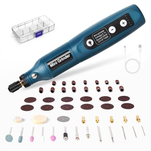 Cordless Mini Rotary Tool Set - 50Pcs Accessories 3.7V 5 Speed 3000rpm to 15000rpm Rotary Tool Kit USB Rechargeable with Light Mini Electric Grinder for DIY Work Engraving Grinding Polishing