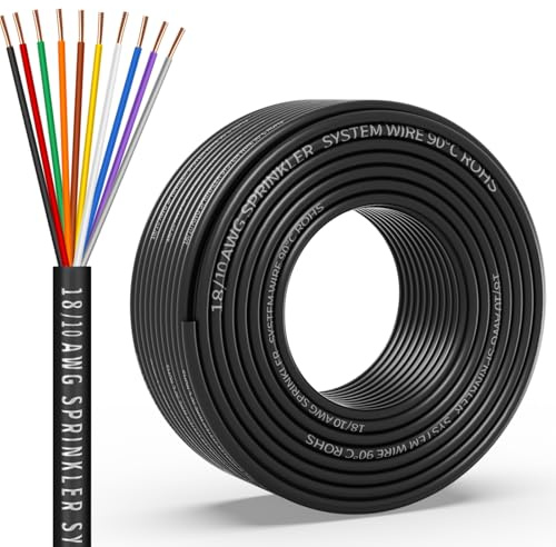WJRZA Sistema De Aspersor Sólido 18/10 150 Pies, Cables Riego Calibre 18, Cable Cubierta PVC Para Válvulas Subterráneo, Control Central Campo