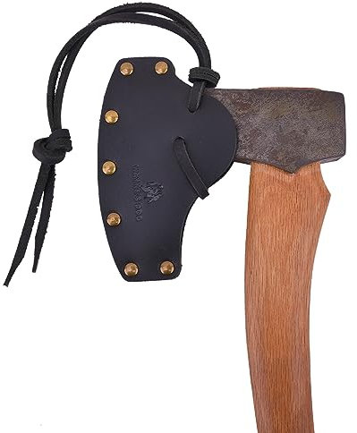 Leather Hatchet Sheath Cover Camping Axes Head Holster Protection, Handcrated (Blakc, L: 3 7/8 ~ 4 3/8)