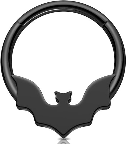 Melighting Orecchini per cartilagine a forma di pipistrello, 16 g, per Halloween, helix, piercing per setto nasale, orecchini a conchiglia per donne e uomini, 8mm, Acciaio inossidabile