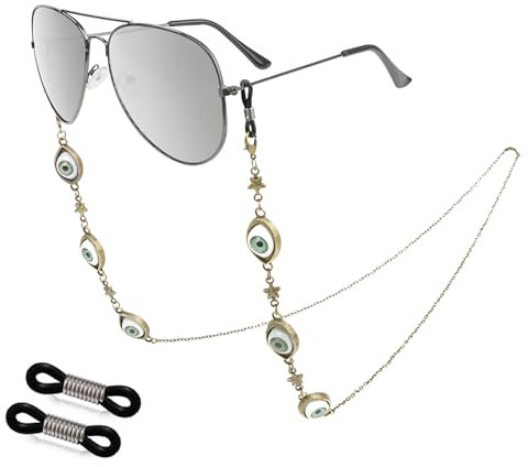 EegantCho Modische Brillenkette der Frauen, Sonnenbrille Anti Verlust, Lesebrille Rahmen, vergoldeter Farbschutz, exquisite Geschenkbox Verpackung (böse Augen)