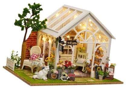 Harilla DIY Miniatur-Puppenhaus-Bausätze mit Zubehör, Holzspielzeug, staubdicht, kreatives -Modell, Miniatur-Gartenhaus für Kinder