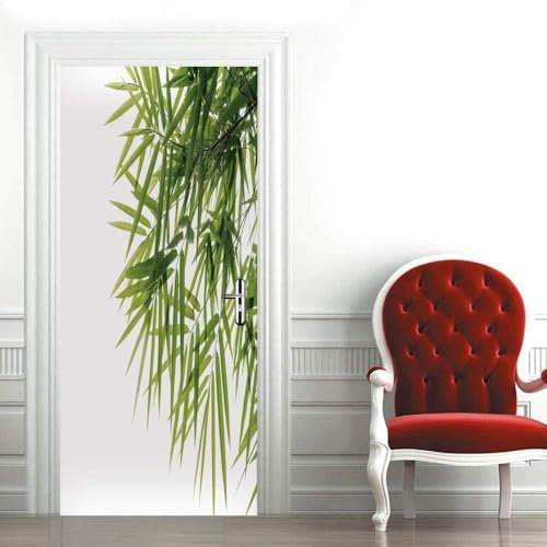 Pegatina de Puerta Bambú Efecto 3D, Bambú Puerta Pared Mural, PVC Impermeables Pegatinas Murales Puertas Interiores Autoadhesivas Extraíble Papel Pintado 77 x 200 cm q4839