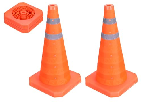 PATIKIL Pack De 2 Cônes De Signalisation 18 Pliables Orange | Avec Collerette Réfléchissante, Pour Stationnement Entraînement De Conduite Urgence Barrière Routière