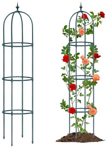 Obelisk Rankhilfe, Rosen Rankgitter Metall für Kletterpflanzen Rosen Clematis Witterungsbeständigel Rosenbogen 151 cm hoch 27cm Ø Rankobelisk U-Förmige Obelisk Rankturm für Blumen Tomaten Gurken (A)
